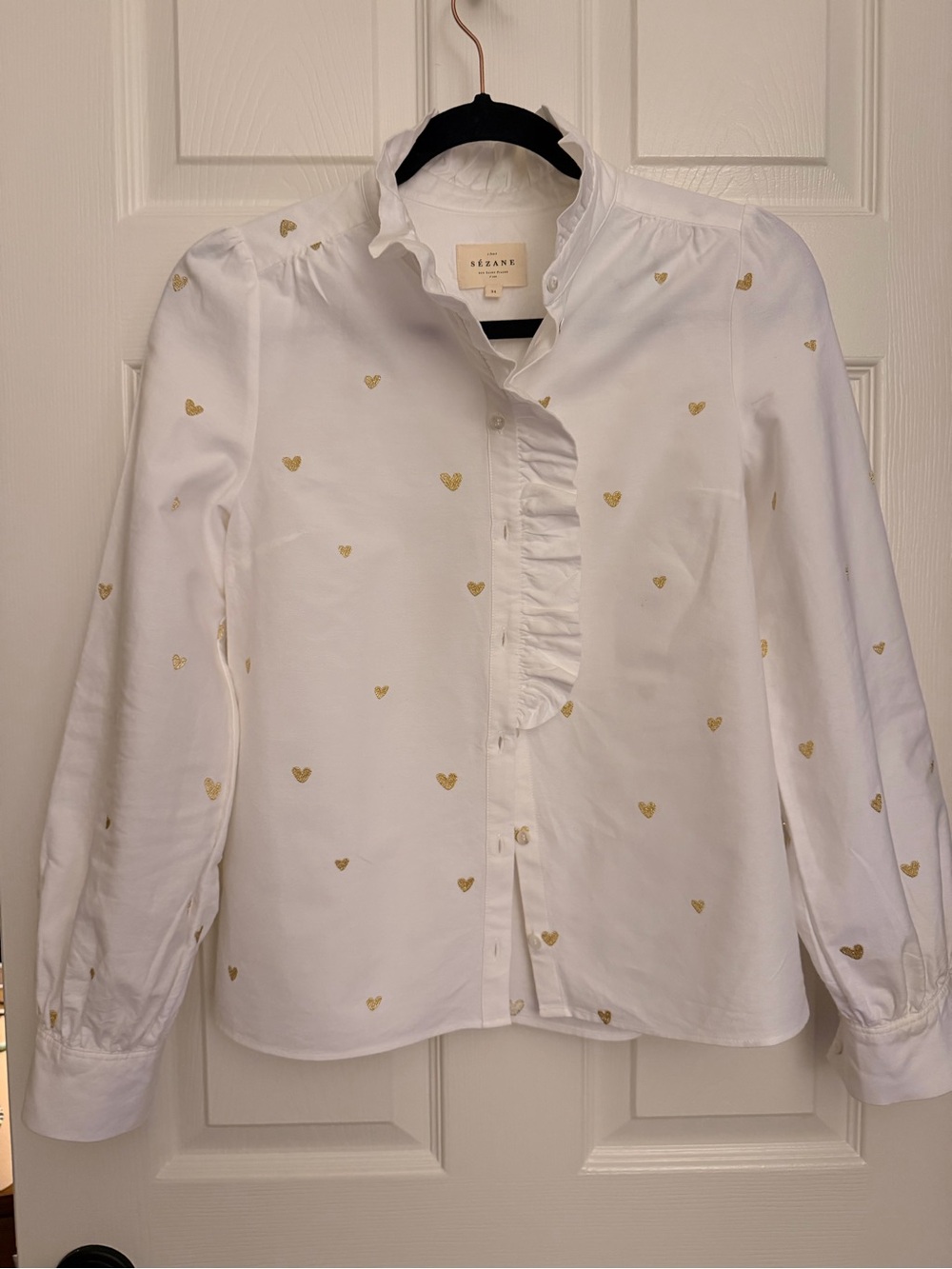 Sezane button up shirt with hearts